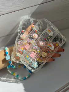 قاب موبایل شیائومی اپوکسی بیرنگ روز شاد خرس و خرگوش برجسته + آویزست - Image 3